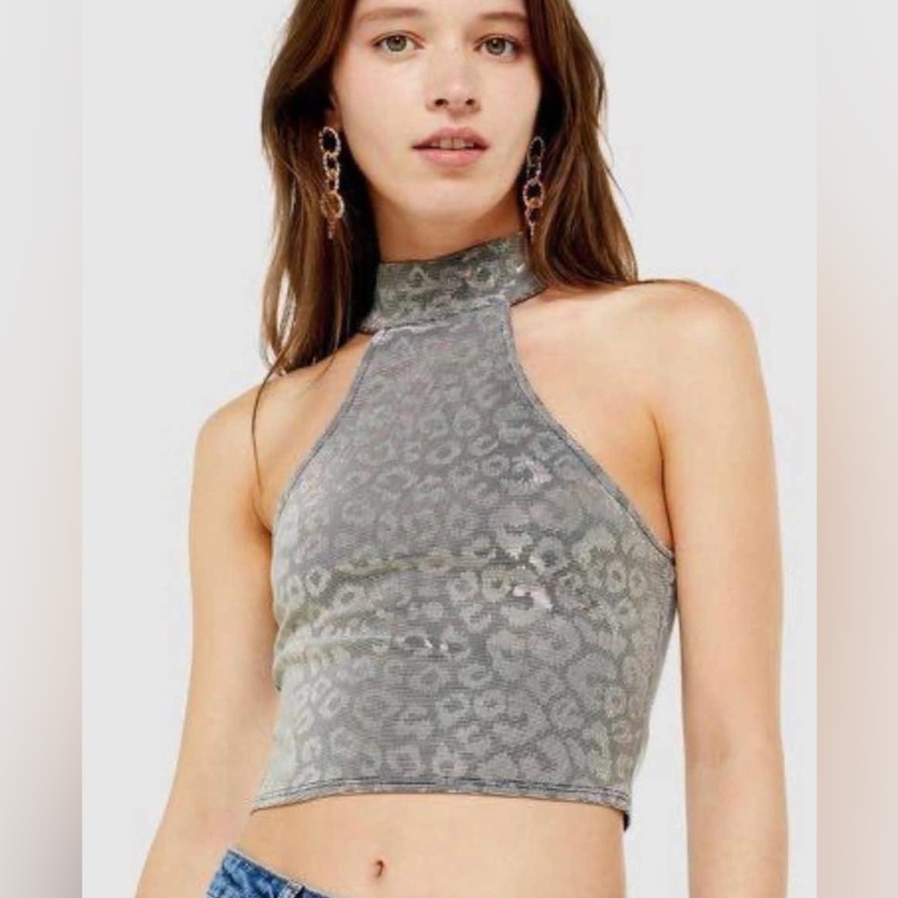 NWT Topshop Animal Print Halter Crop Top